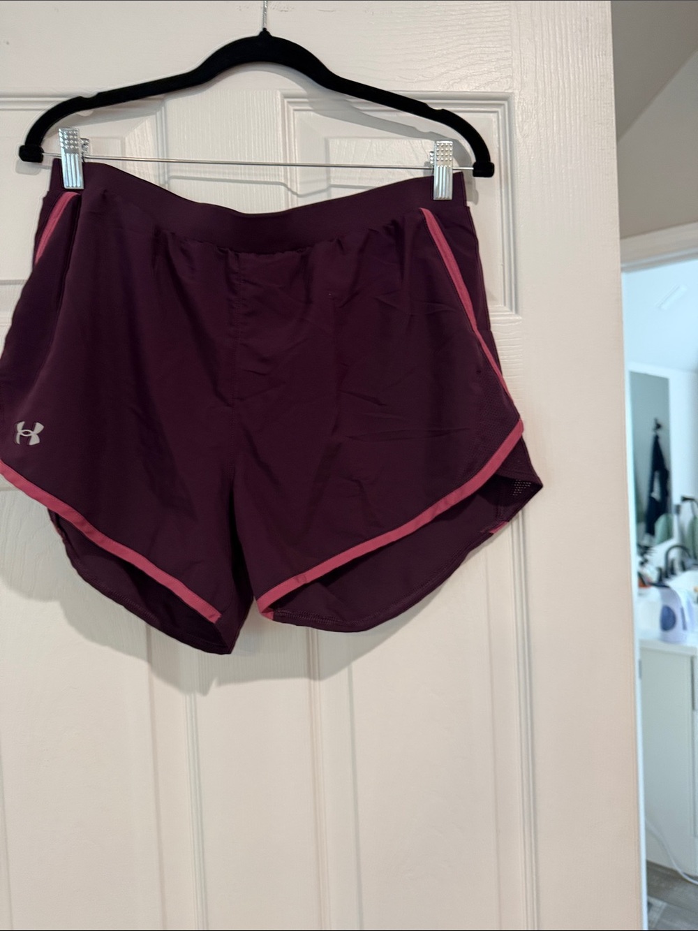 Under Armour Women's Plum Athletic Shorts with Pink Trim